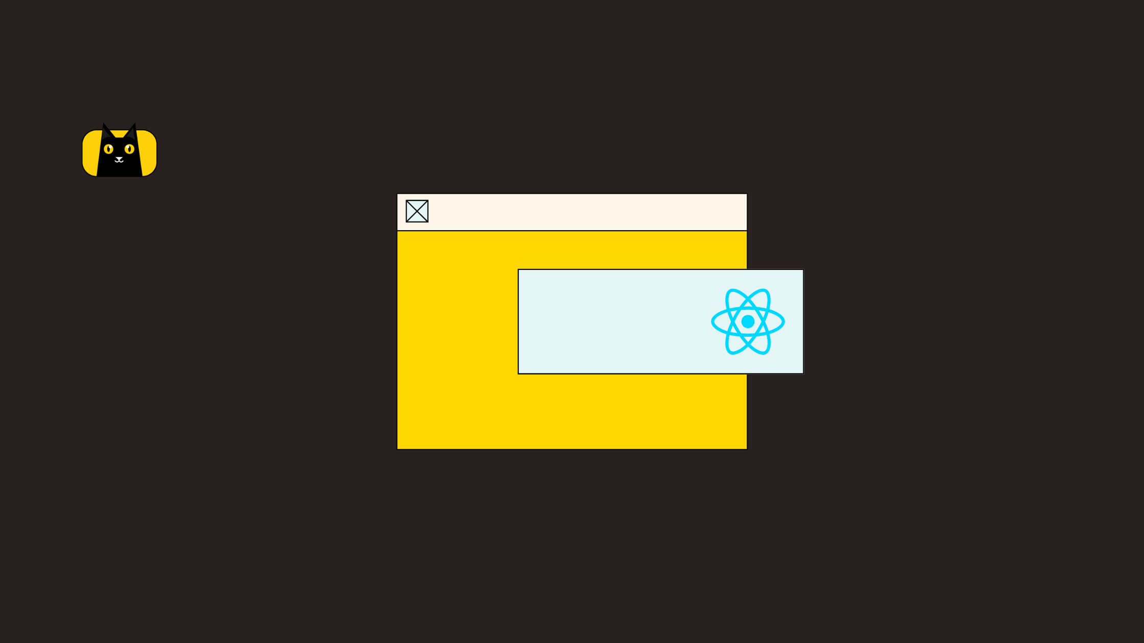 A picture of a browser windows, a React logo, and a CopyCat logo.