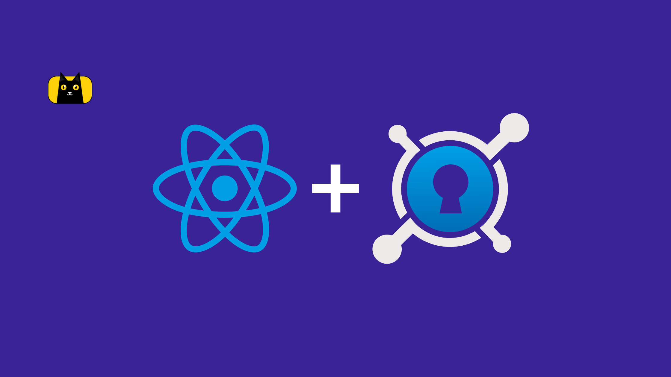 A picture of a key lock, a React logo, and a CopyCat logo.