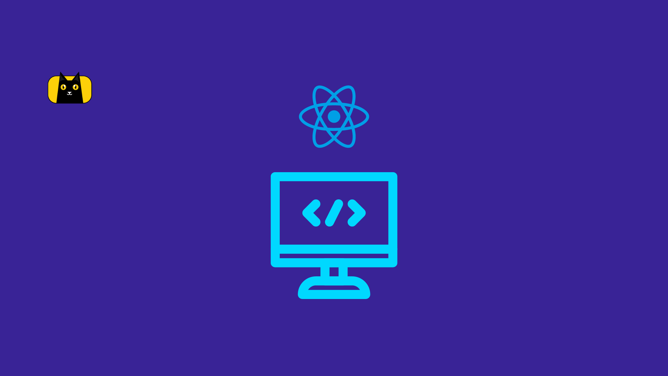 A picture of a computer screen, a React logo, and a CopyCat logo.