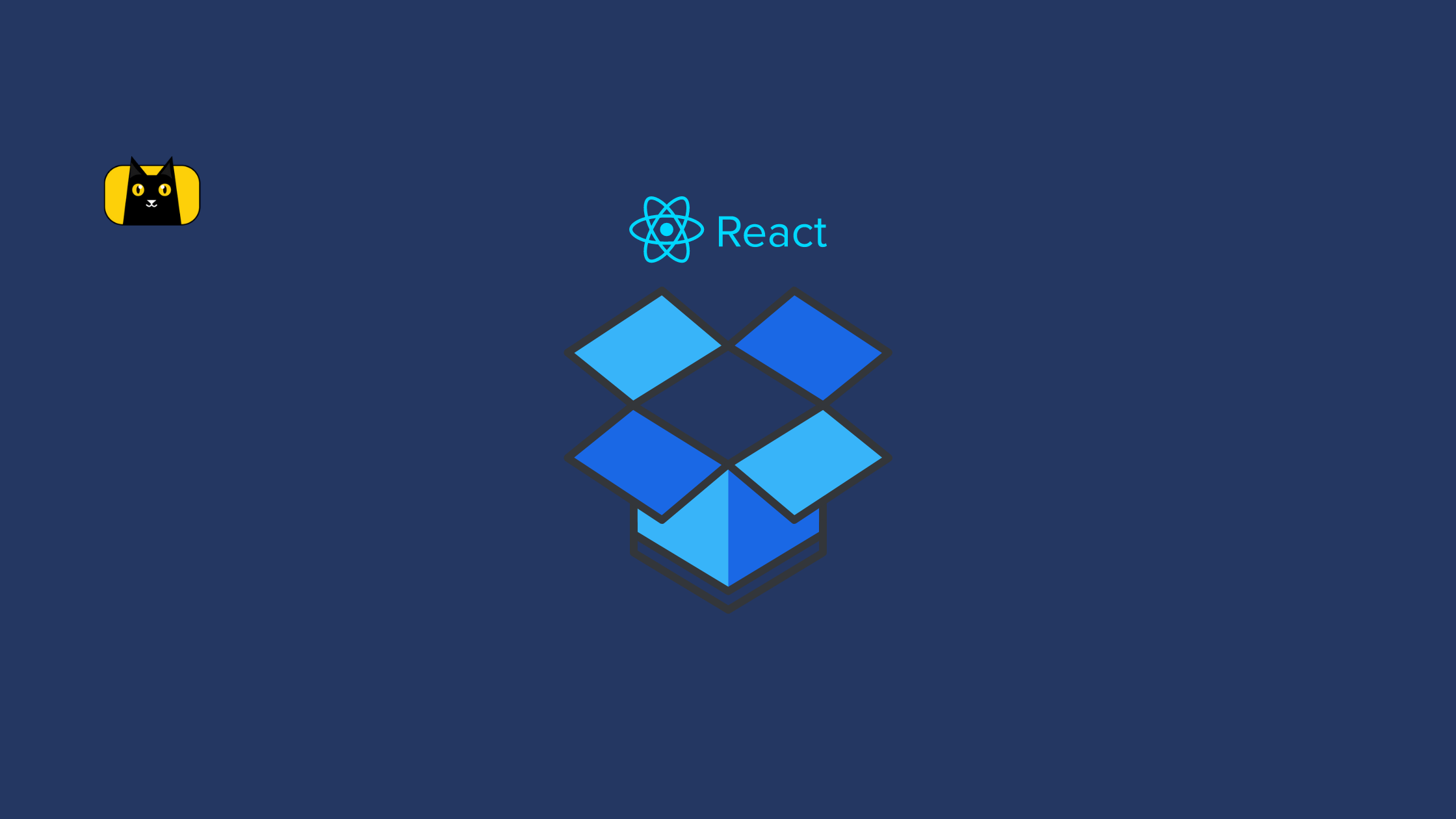 A picture of a box, a React logo, and a CopyCat logo.