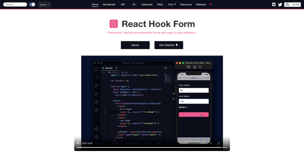 Demonstration of what React Hook Form can do.